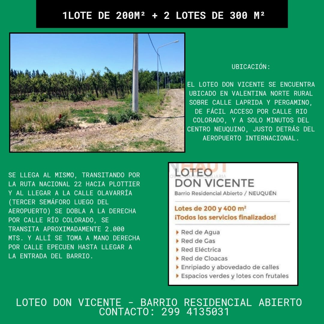 VENTA DE 3 LOTES EN NEUQUEN